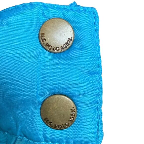U.S. POLO ASSN. Women’s Puffer Vest L Blue Faux-Fur Hood USPA Logo - Picture 6 of 6